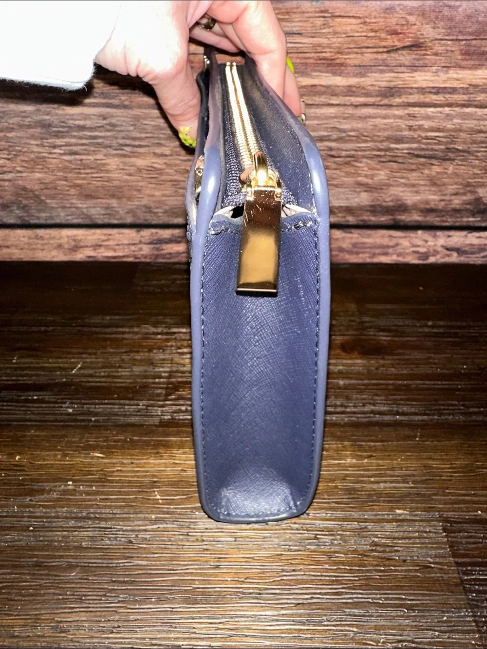 Michael Kors Navy Saffiano Zip-Around Clutch with Gold Logo